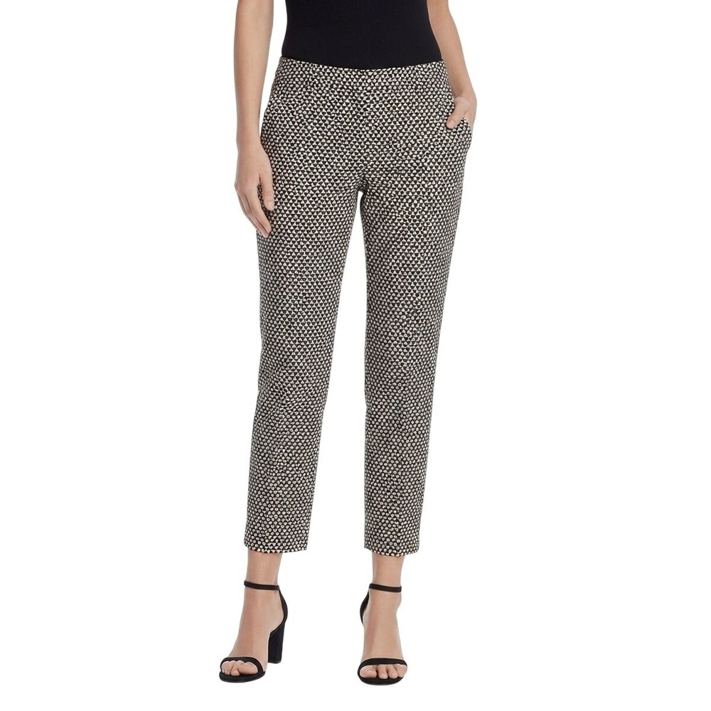 WEEKEND MAX MARA Slim Cigarette Geometric Stretch Black/Ivory Ankle Pants US 12